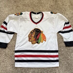 Vintage 80s 90s Chicago Blackhawks CCM Maska NHL Hockey Jersey White Men's M USA